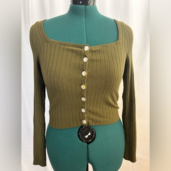 LOS ANGELES Atelier cropped green button up cardigan size small - Picture 2 of 9
